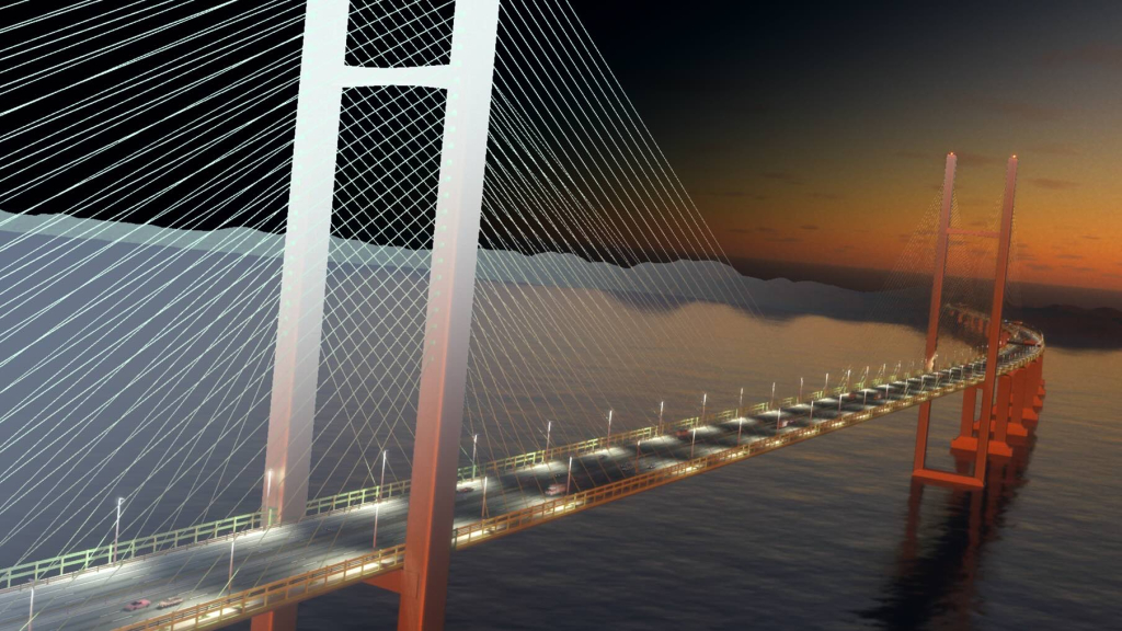 Graphical render of a red bridge
